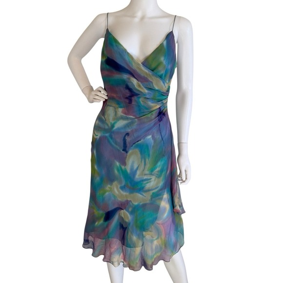 VTG Y2K Jones New York 100% Silk Cotton Candy Swirl Tie Dye Slip Dress Size 12 - Picture 1 of 12